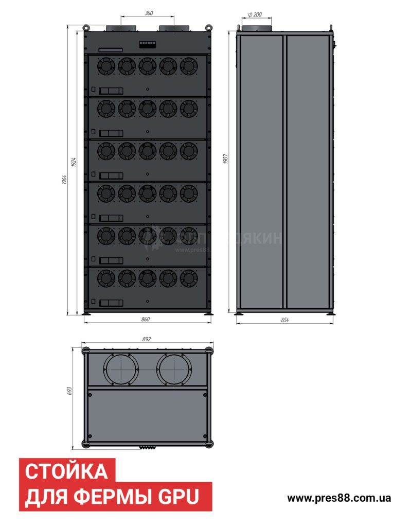 Стойка для фермы GPU - габаритные размеры